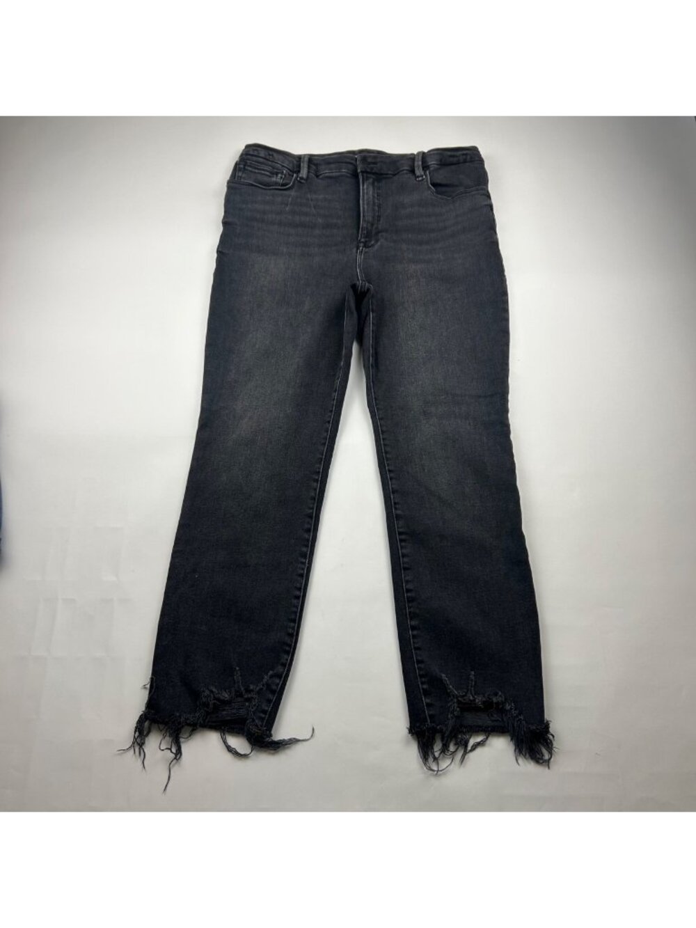 Good American Washed Black Stretch Denim Good Classic Distressed Jeans 14 - Picture 1 of 7